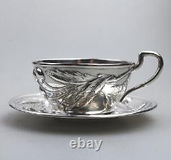Vienne Extrêmement Rare Antique 800 Argent Massif Eduard Friedman Cup & Saucer 1900