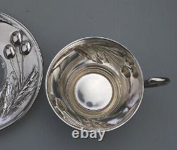 Vienne Extrêmement Rare Antique 800 Argent Massif Eduard Friedman Cup & Saucer 1900