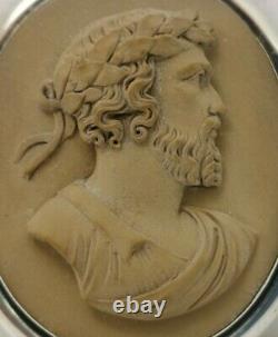 Vtg C1890 Victorien Grande 5cm 18g Solid Silver Lava Grec Dieu Zeus Cameo Broche